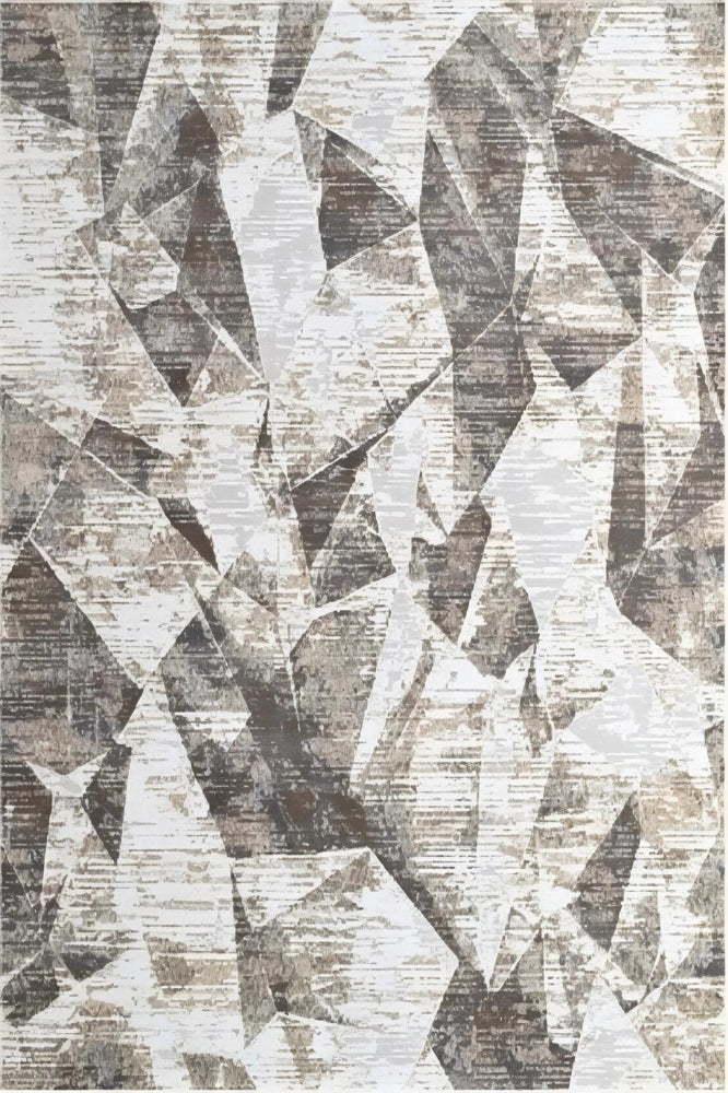 BEIGE GEOMETRIC MACHINE MADE CARPET