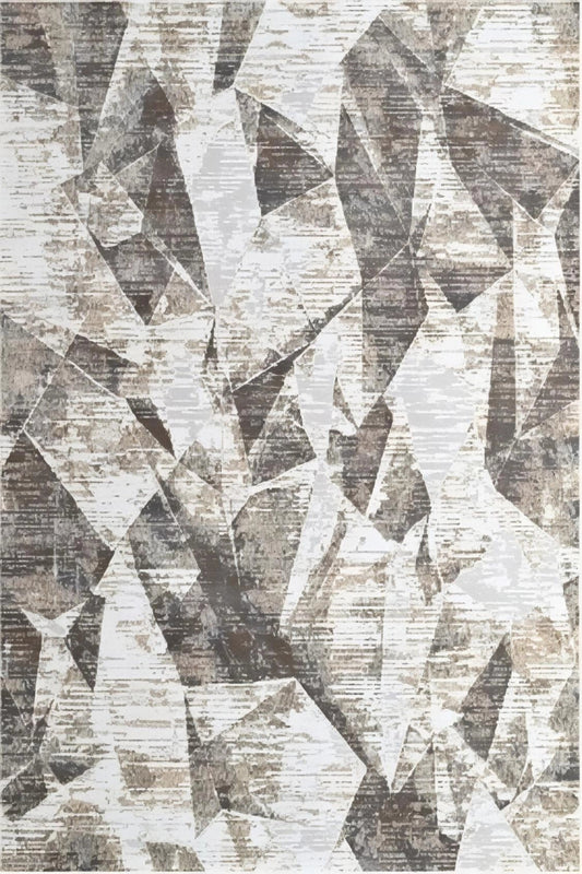 BEIGE GEOMETRIC MACHINE MADE CARPET