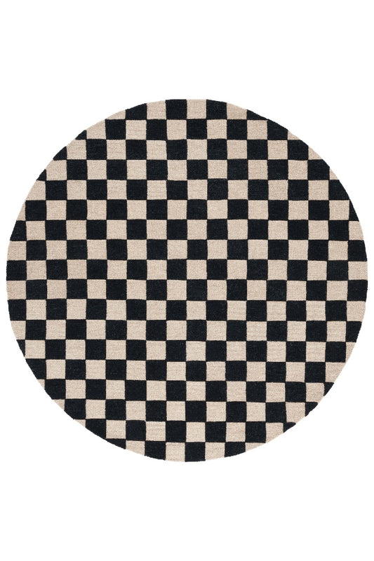 BLACK AND WHITE GEOMETRIC HAND TUFTED ROUND RUG
