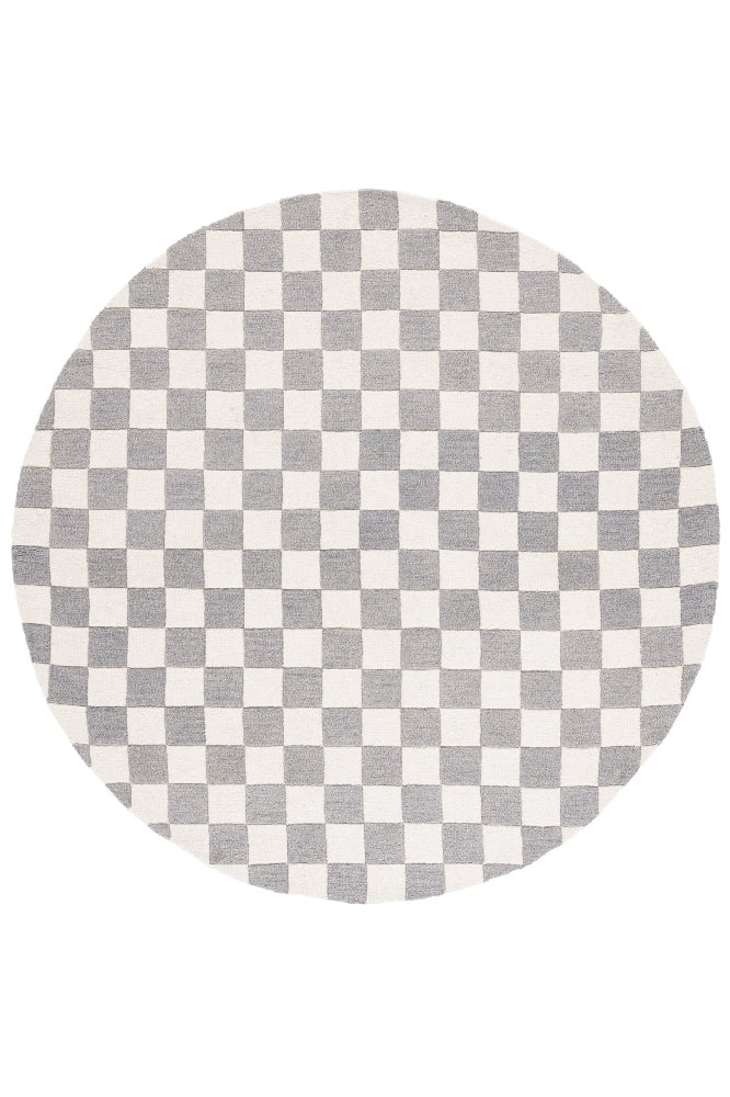 IVORY GREY GEOMETRIC HAND TUFTED ROUND RUG
