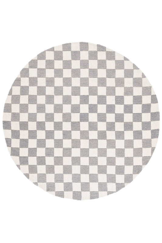 IVORY GREY GEOMETRIC HAND TUFTED ROUND RUG