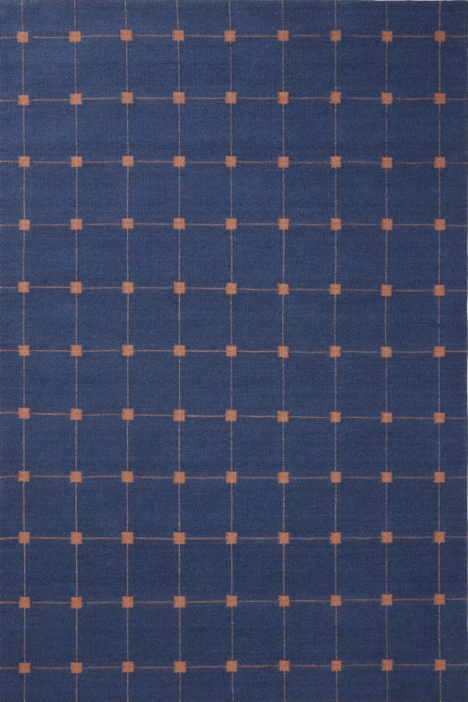 CLASSIC NAVY BLUE RUST HAND WOVEN WOOL DHURRIE