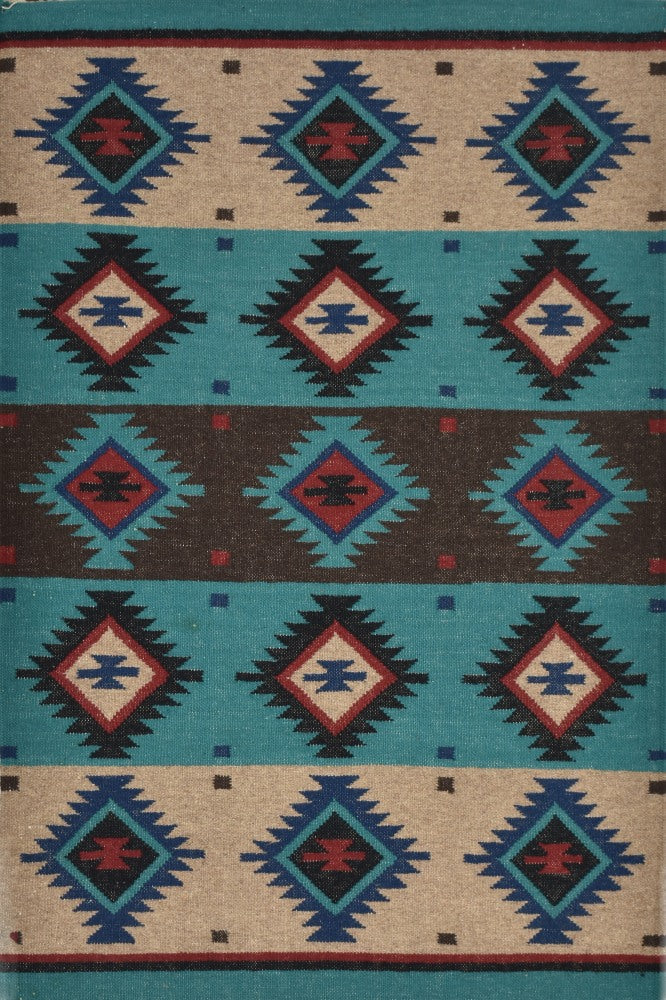 MULTICOLOR BLUE AZTEC HAND WOVEN KILIM DHURRIE