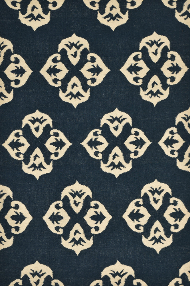 BLUE IVORY FLORAL HAND WOVEN DHURRIE