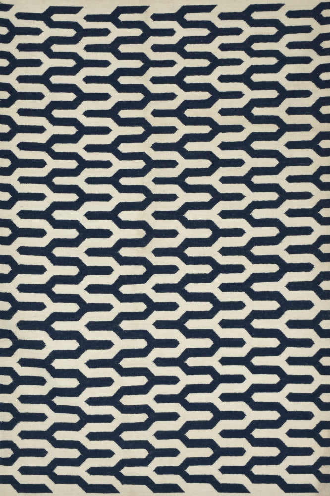 BLUE IVORY GEOMETRIC HAND WOVEN DHURRIE