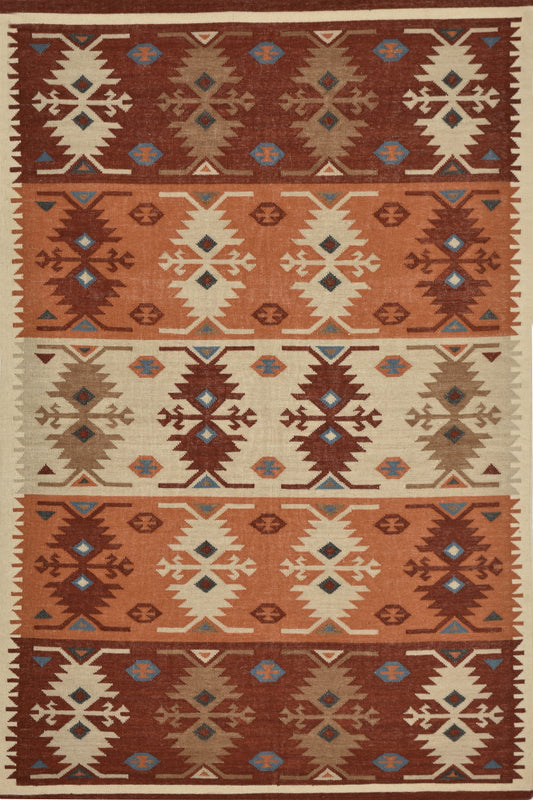 MULTICOLOR BEIGE AZTEC HAND WOVEN KILIM DHURRIE by Imperial Knots - Image 1