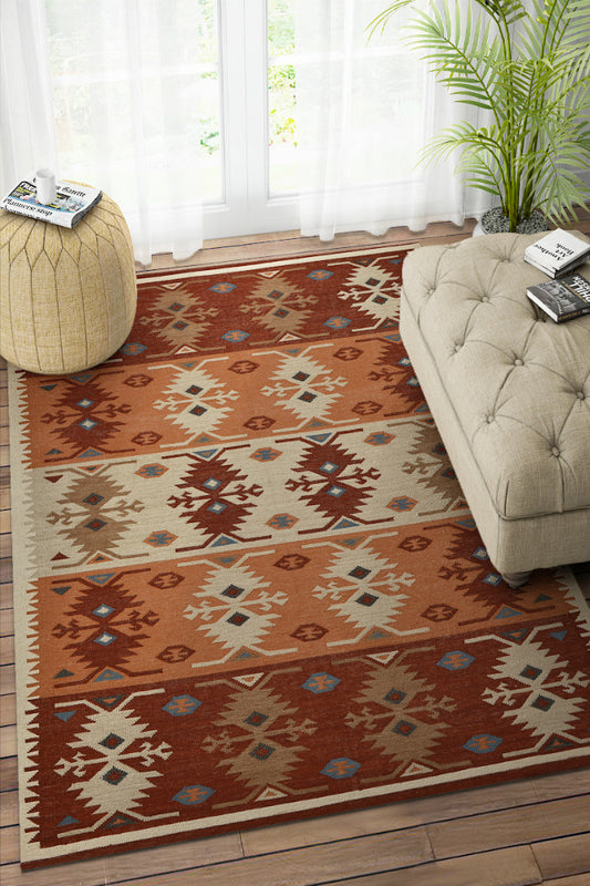 MULTICOLOR BEIGE AZTEC HAND WOVEN KILIM DHURRIE by Imperial Knots - Image 2