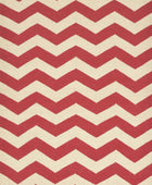 IVORY AND RED CHEVRON HAND WOVEN DHURRIE