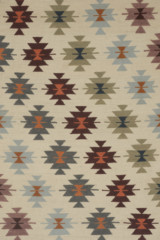 IVORY MULTICOLOR AZTEC HAND WOVEN KILIM DHURRIE