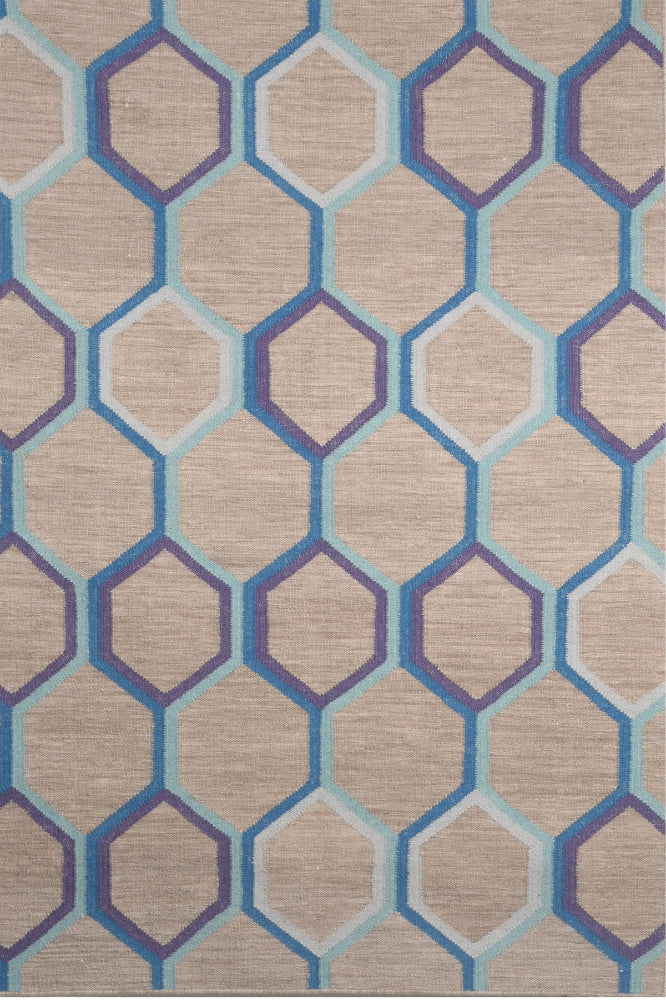 GREY BLUE TRELLIS HAND WOVEN DHURRIE