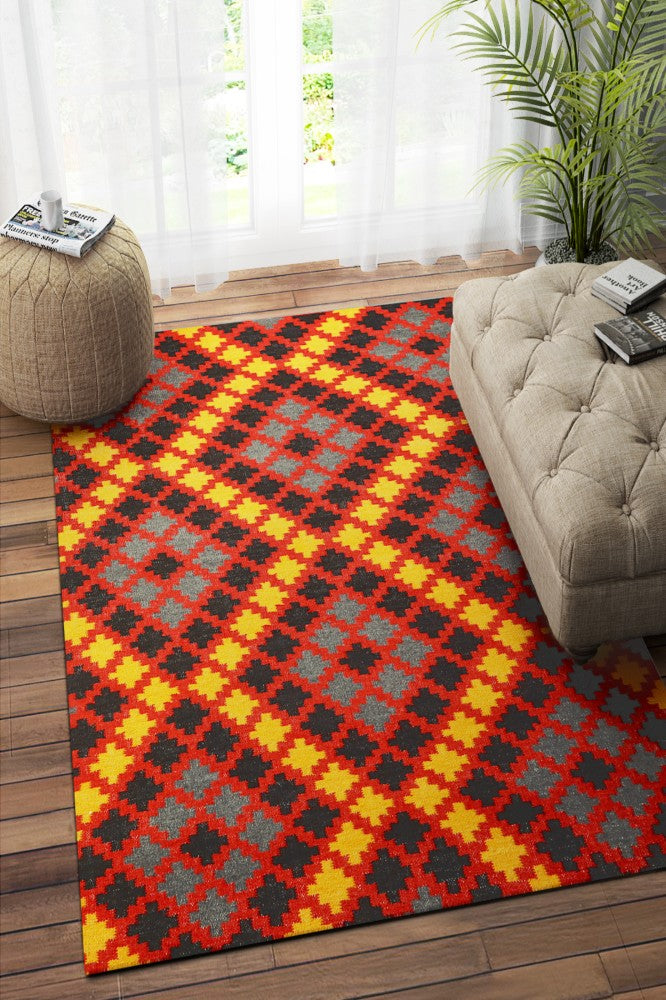 YELLOW MULTICOLOR GEOMETRIC HAND WOVEN KILIM DHURRIE