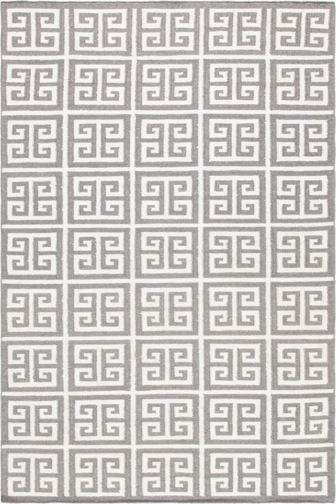 GREY AND IVORY GEOMETRIC HAND WOVEN DHURRIE