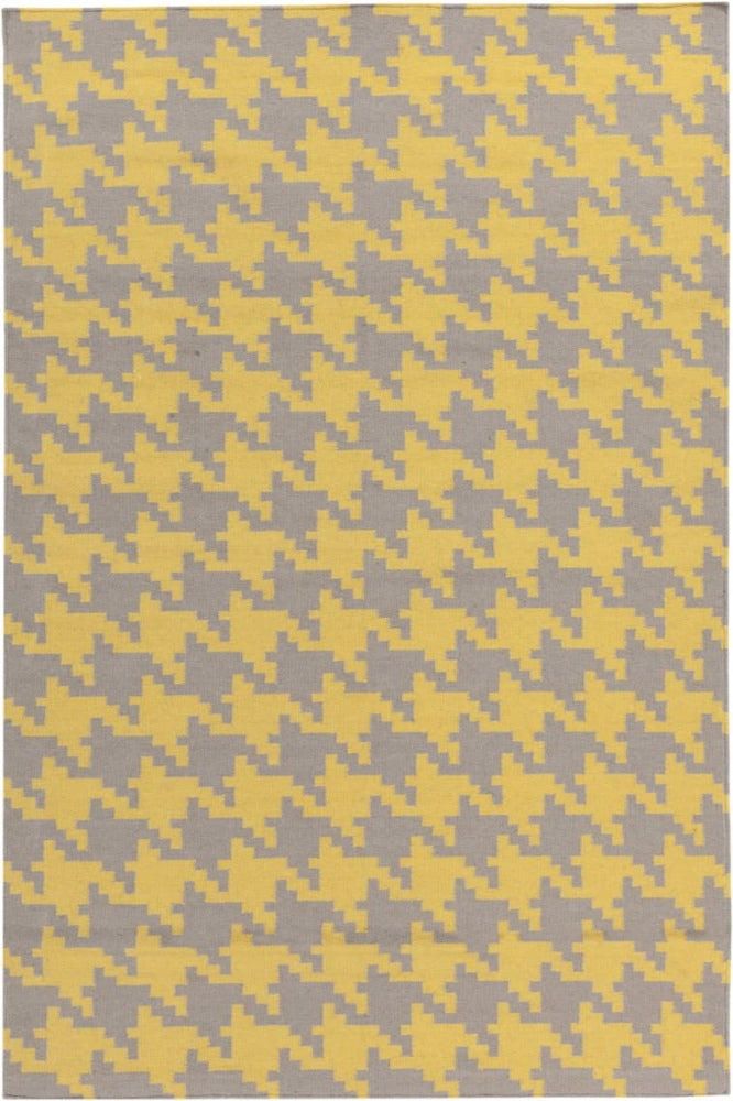 YELLOW GREY HOUNDSTOOTH HAND WOVEN DHURRIE