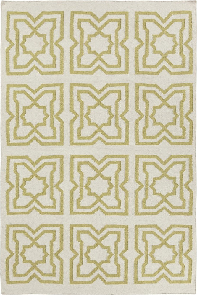 GREEN AND IVORY GREEK KEY HAND WOVEN DHURRIE