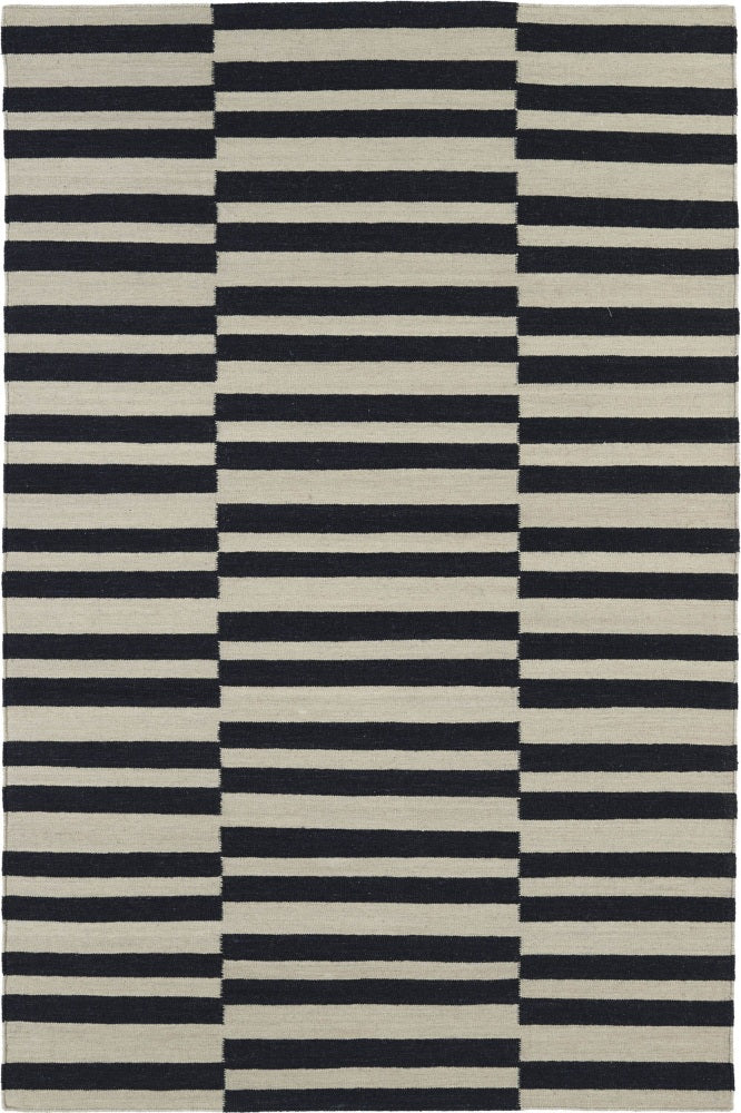 BLACK IVORY STRIPES HAND WOVEN DHURRIE