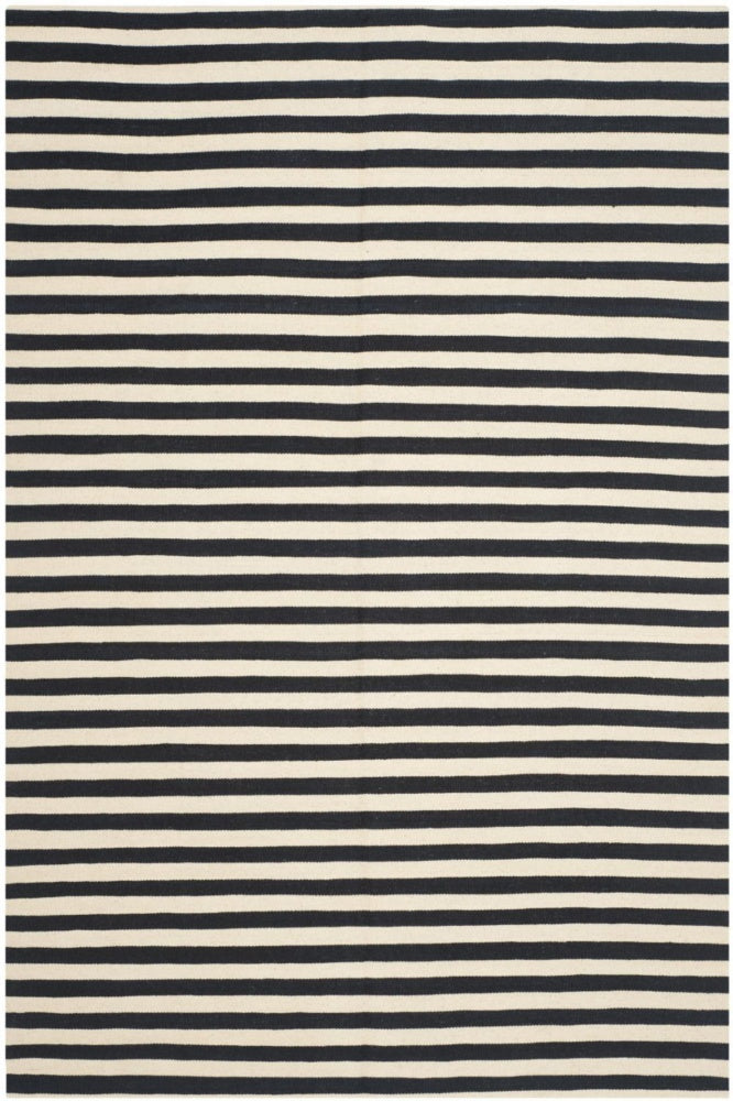 BLACK AND IVORY STRIPES HAND WOVEN DHURRIE