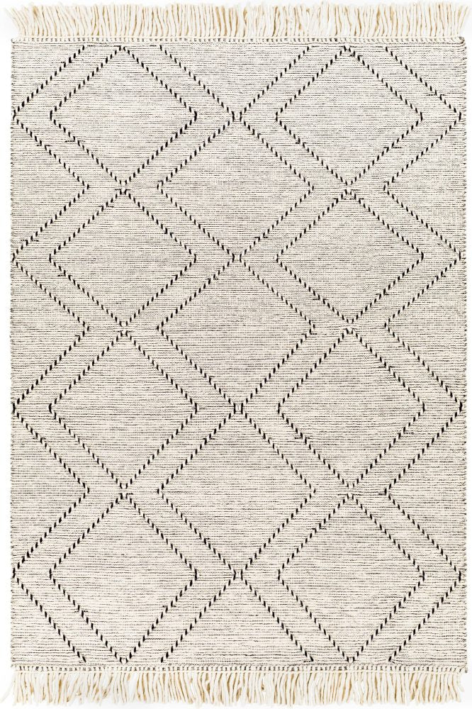 BLACK AND IVORY KILIM HAND WOVEN DHURRIE