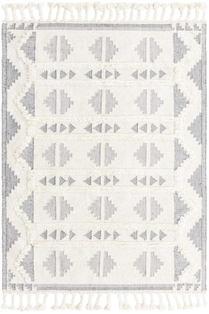 IVORY AND GREY KILIM HAND WOVEN DHURRIE