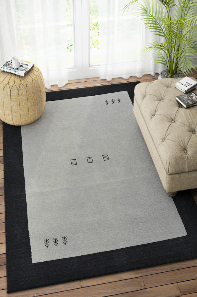 GREY AND BLACK SOLID HAND KNOTTED CARPET