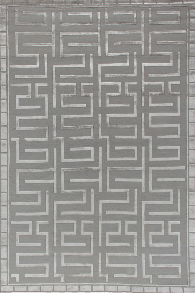 GREY GEOMETRIC HAND KNOTTED CARPET