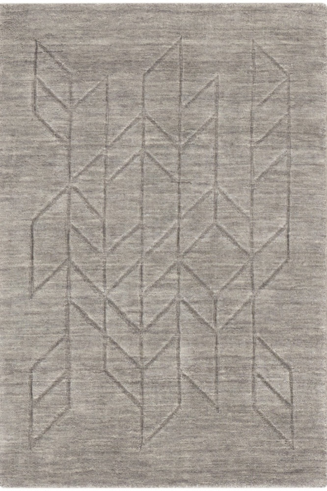 GREY GEOMETRIC HAND KNOTTED CARPET
