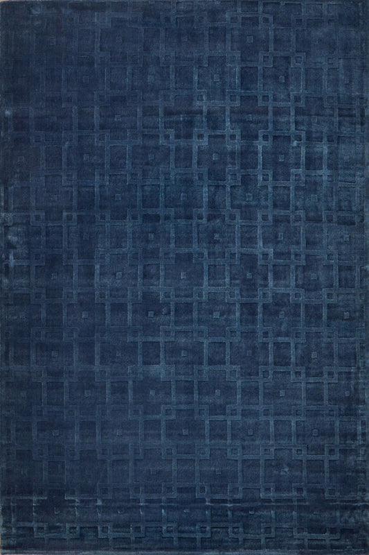 Blue textured rug with geometric pattern