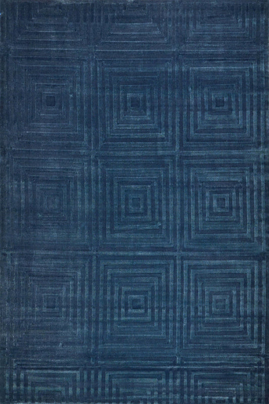 BLUE GEOMETRIC HAND KNOTTED CARPET