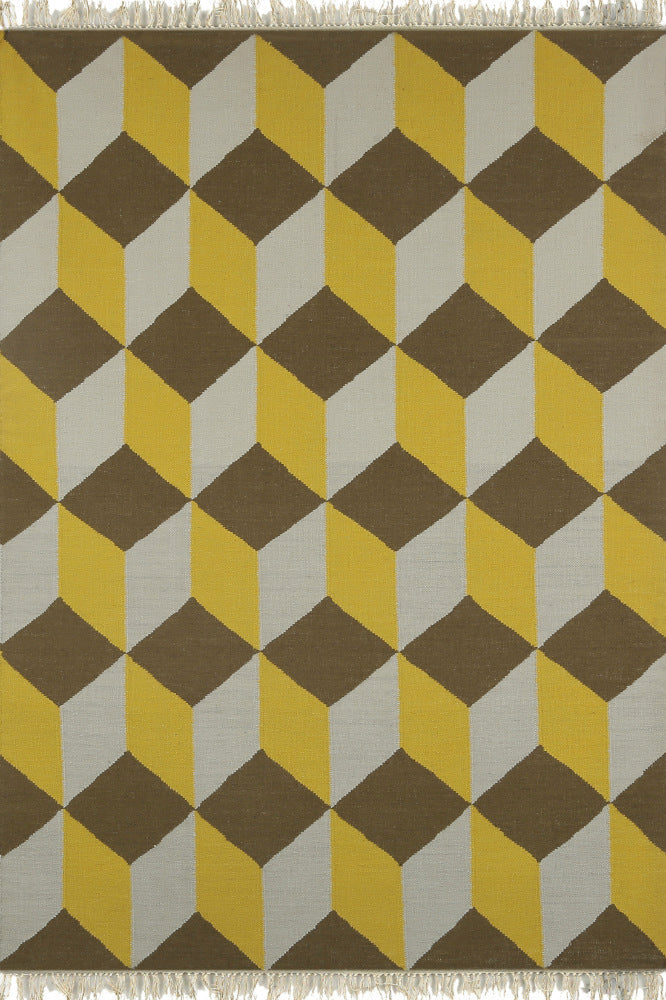 YELLOW CUBES HAND WOVEN DHURRIE