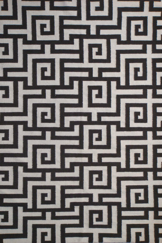 BLACK AND IVORY GEOMETRIC HAND WOVEN DHURRIE