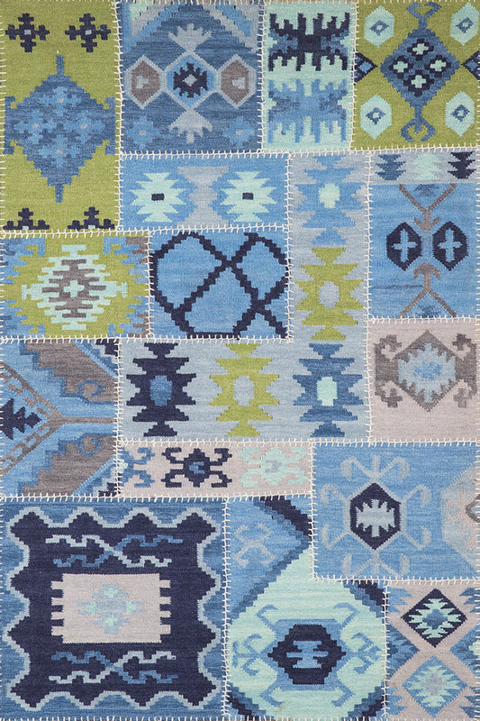 BLUE VINTAGE PATCH KILIM RUG