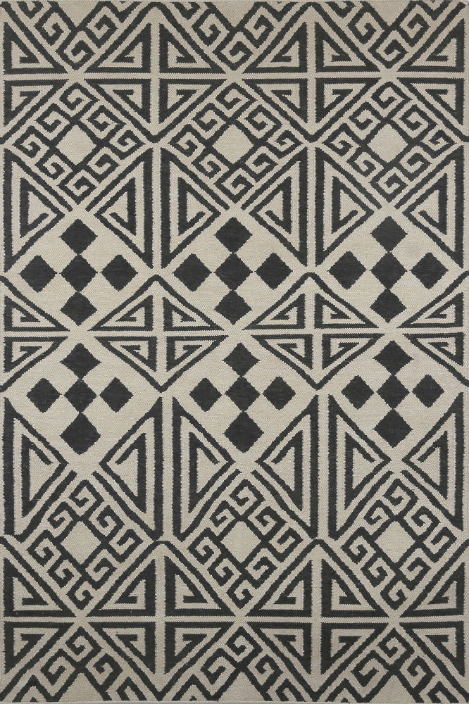 BLACK AND WHITE TRIBAL HAND WOVEN DHURRIE