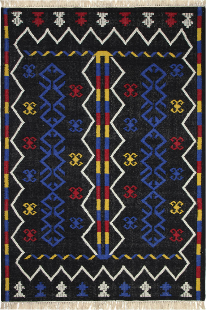 BLACK BLUE KILIM HAND WOVEN DHURRIE
