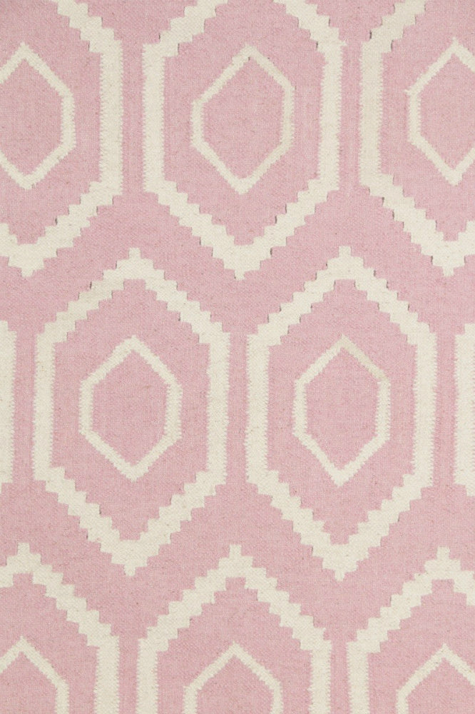 PINK AND IVORY DIAMOND HAND WOVEN DHURRIE - Imperial Knots