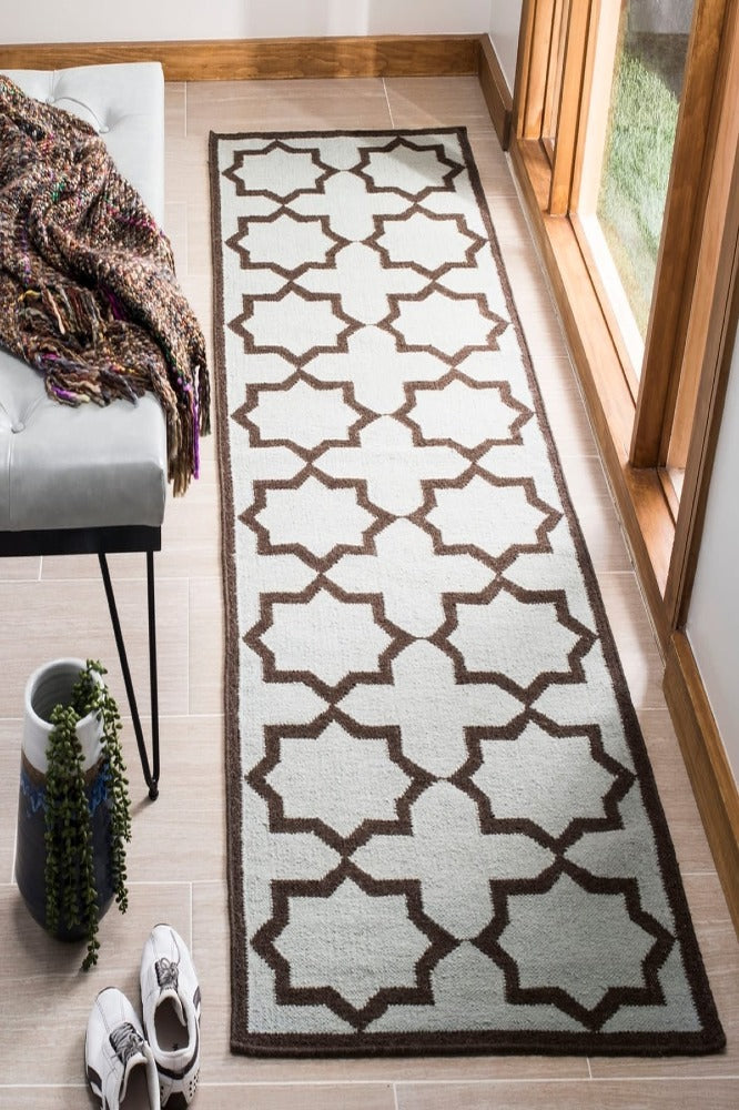 BLUE AND BLACK GEOMETRIC HAND WOVEN DHURRIE RUNNER