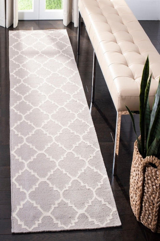 SLATE GREY AND IVORY MOROCCAN HAND WOVEN DHURRIE RUNNER