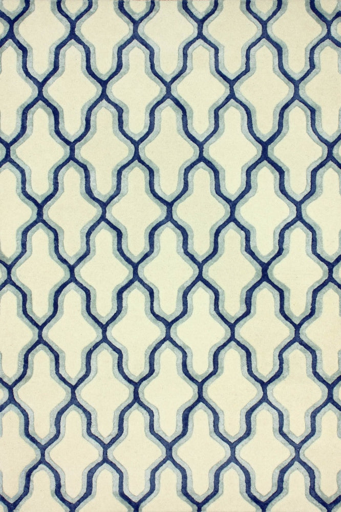 BLUE AND IVORY GEOMETRIC HAND TUFTED CARPET