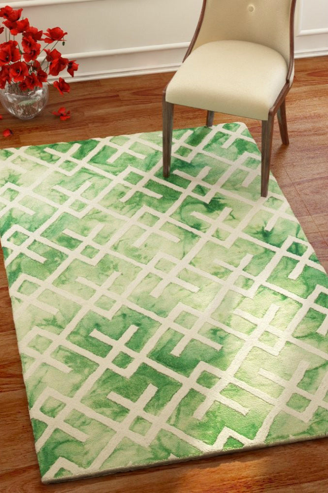 GREEN DIP DYED LINKS HAND TUFTED CARPET