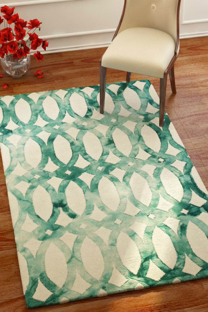 IVORY GREEN DIP DYED LOOPS HAND TUFTED CARPET