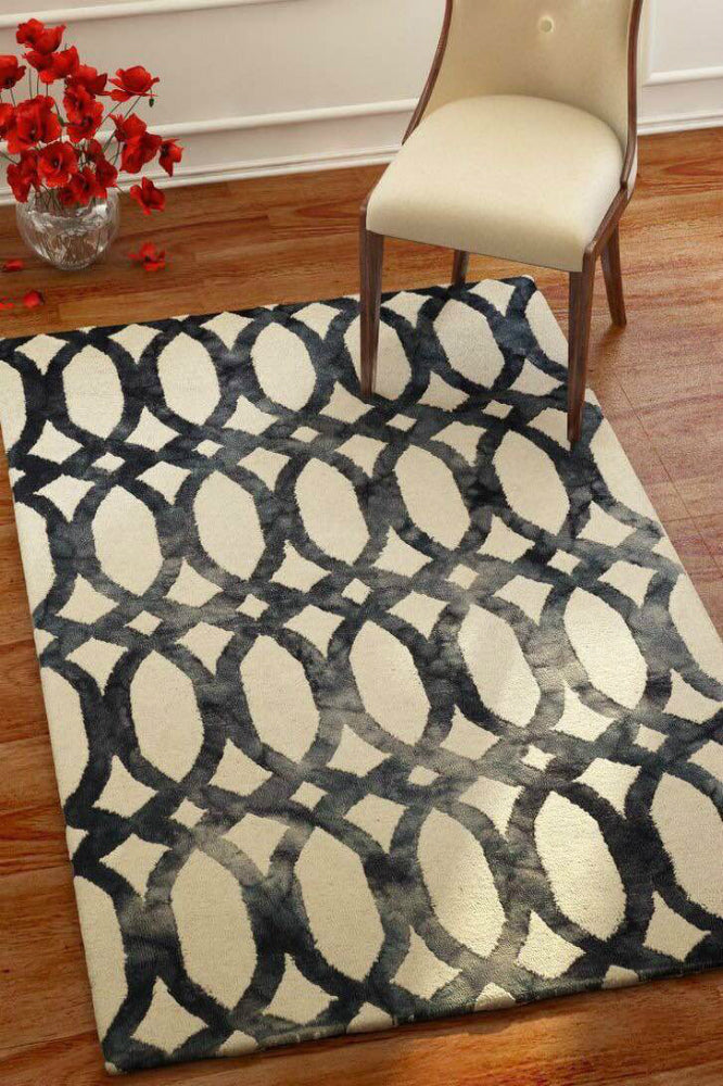 IVORY CHARCOAL DIP DYED LOOPS HAND TUFTED CARPET