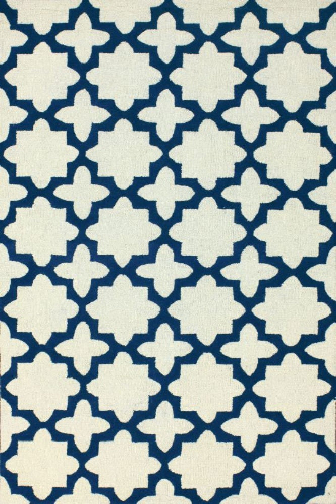 BLUE AND IVORY GEOMETRIC HAND TUFTED CARPET