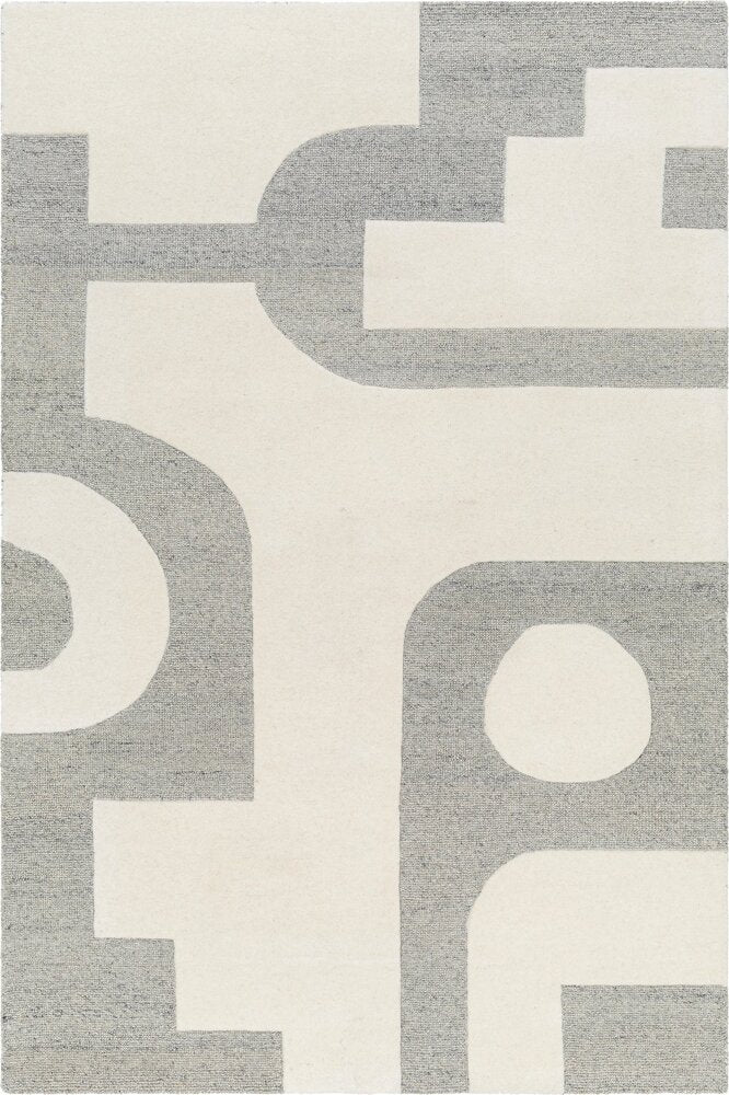 GREY IVORY GEOMETRIC HAND TUFTED RUG
