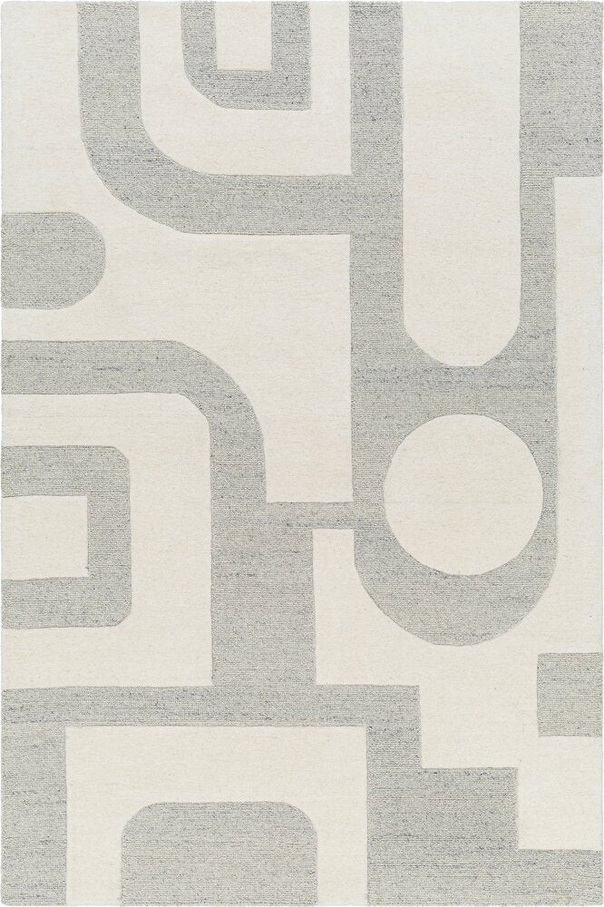 GREY IVORY GEOMETRIC HAND TUFTED RUG