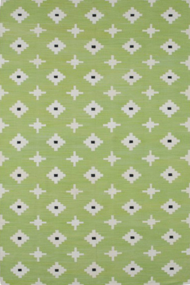 GREEN HAND WOVEN AZTEC KILIM DHURRIE