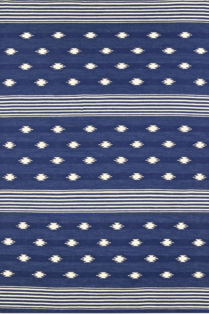 BLUE HAND WOVEN AZTEC KILIM DHURRIE