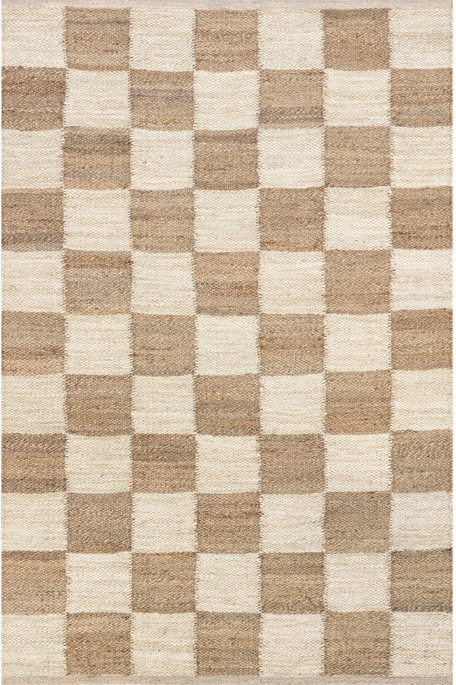 IVORY AND BEIGE CHECKERED JUTE RUG