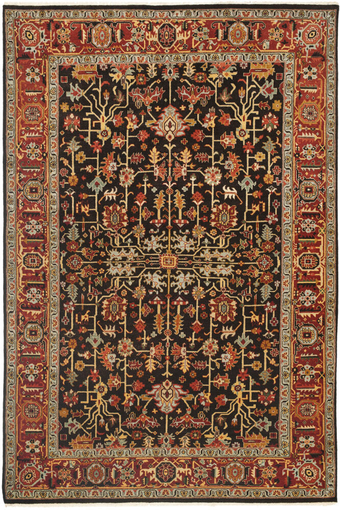 RUST BLACK PERSIAN HAND KNOTTED CARPET