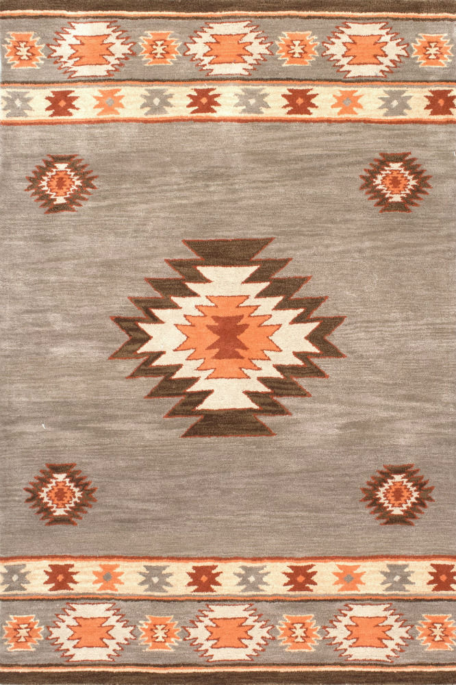 GREY RUST AZTEC HAND TUFTED RUG