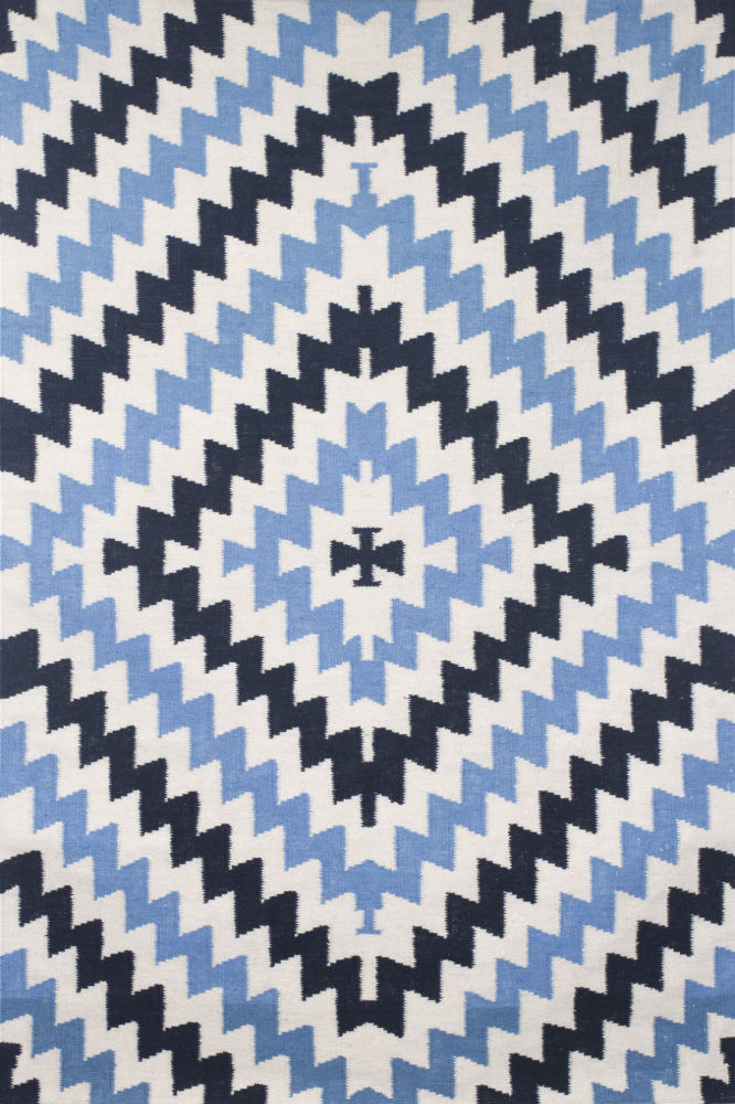 IVORY BLUE AZTEC HAND WOVEN KILIM DHURRIE
