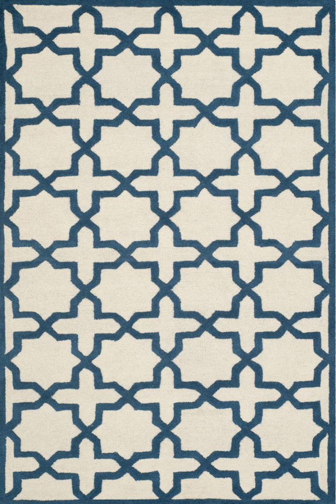BLUE AND IVORY GEOMETRIC HAND TUFTED CARPET