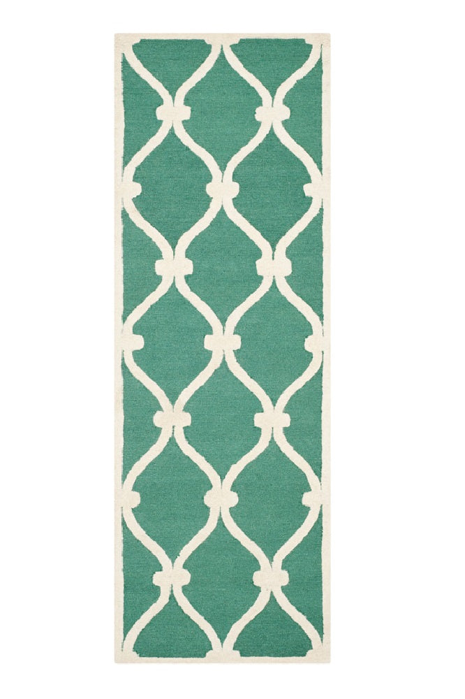 BLUE AND WHITE GEOMETRIC HAND TUFTED RUNNER CARPET